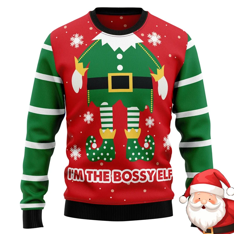 Ugly Christmas Sweater Men Funny Santa Claus Graphic Print Winter Warm Pullover Casual Oversized Holiday Sweatshirt