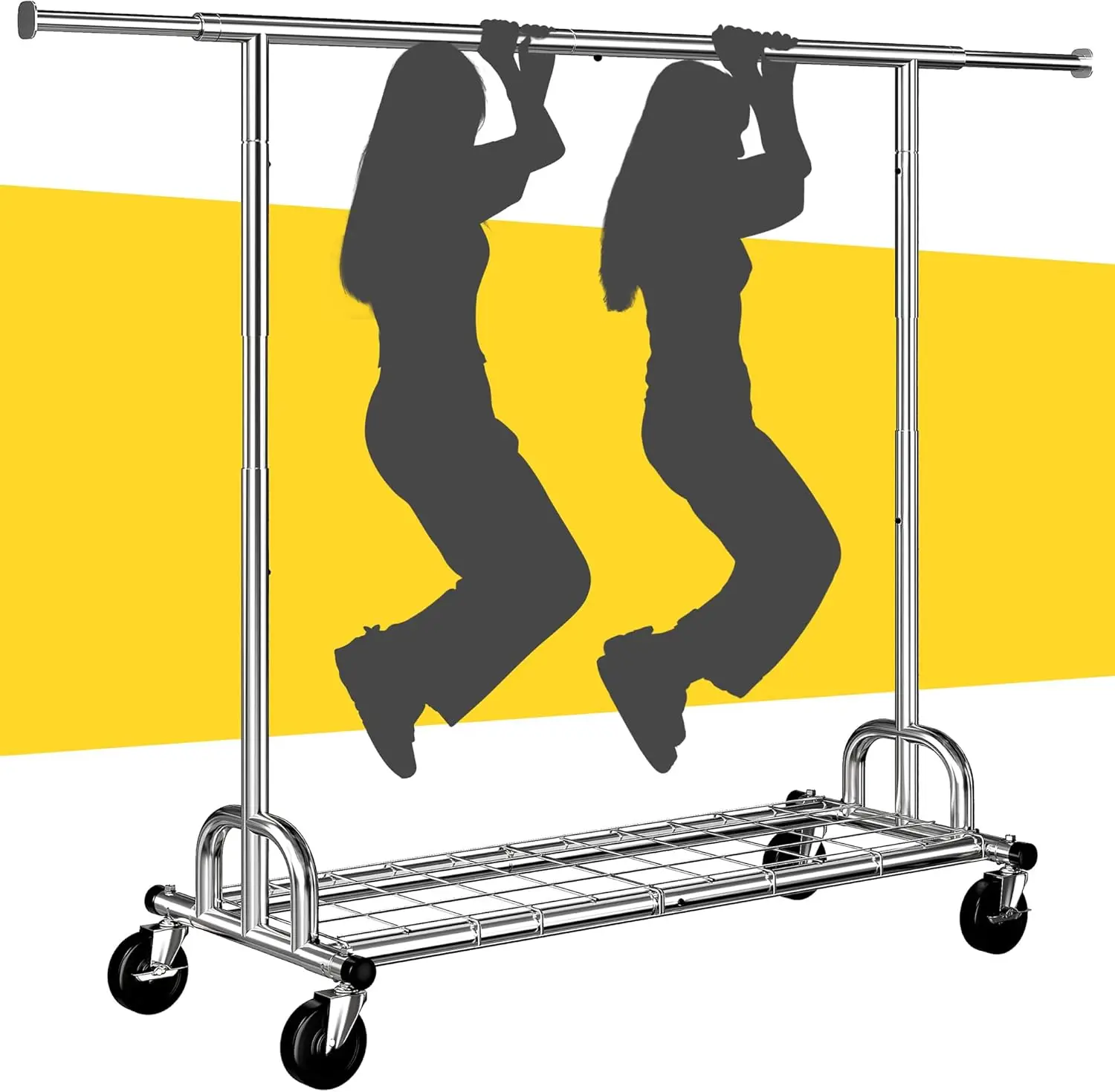 

Heavy Duty Rolling Clothes Rack, Holds 200+ Garments, Adjustable with Wheels for Home or Commercial Use
