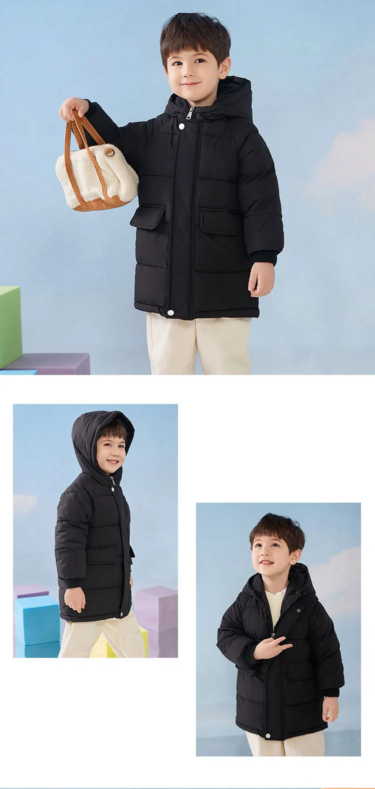 Lange, dicke Mäntel für Jungen, Mädchen und Kinder, warme Baumwolljacken, weiche, bequeme Sportbekleidung, winddichte Outfits für Kinder, lässige Freizeitkleidung für Babys und Kinder. – Detail 5