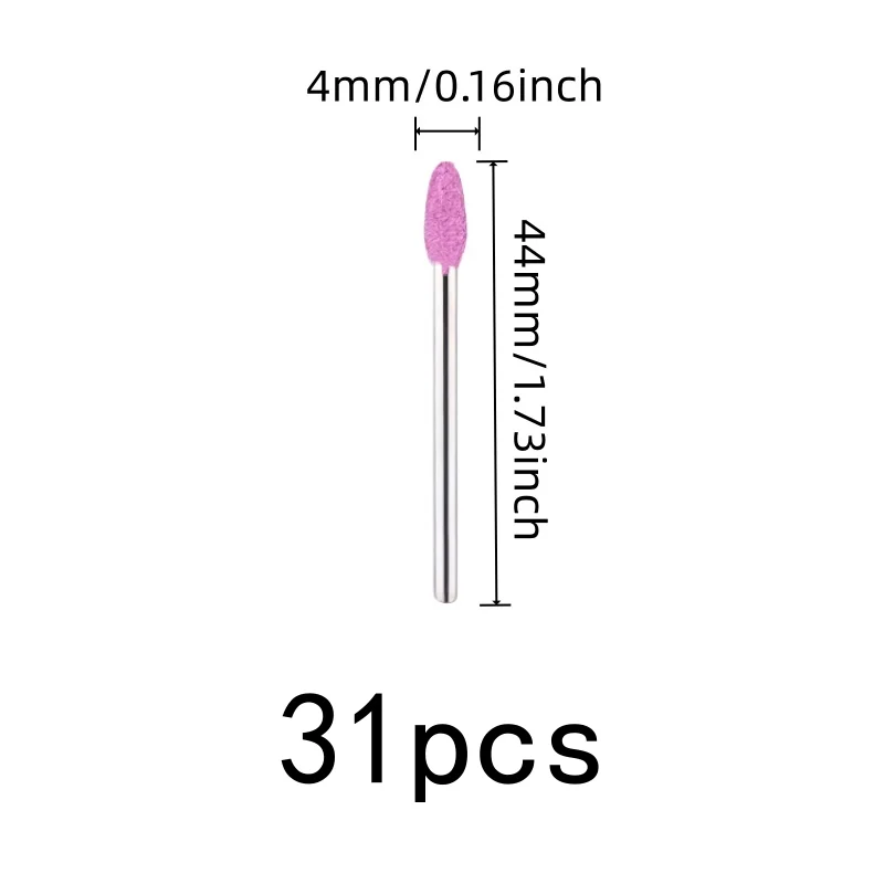 31Pcs 4mm Pink Grinding Heads with Ergonomic Handle, for Flexible Shaft Machines, Metal Treatment & Polishing view 2
