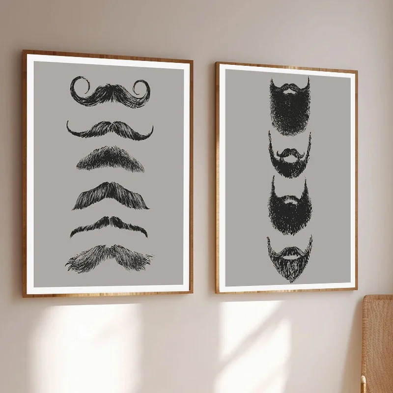 Large-sized 1pc frameless Canvas Painting Different Beard Poster Print Barbers Canvas Painting Minimalist Hairdressers Gift, Gif