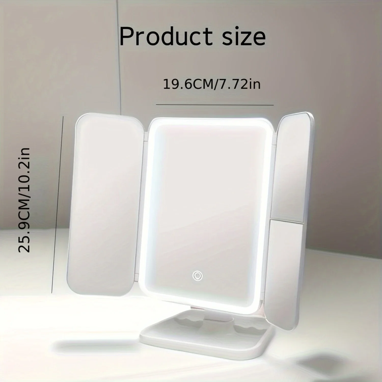 Portable LED Lighted Folding Makeup Mirror with Polished Finish, Glass Surface, Rechargeable Battery and USB Charging - Sensor T