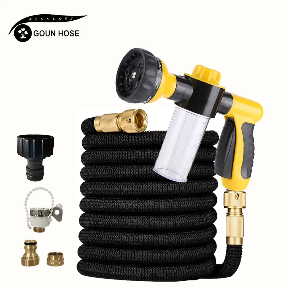 

1 шт., садовый поливочный шланг, многофункциональный водяной пистолет для мойки автомобиля, гибкий и растягивающийся резиновый шланг для орошения газона и автомобиля