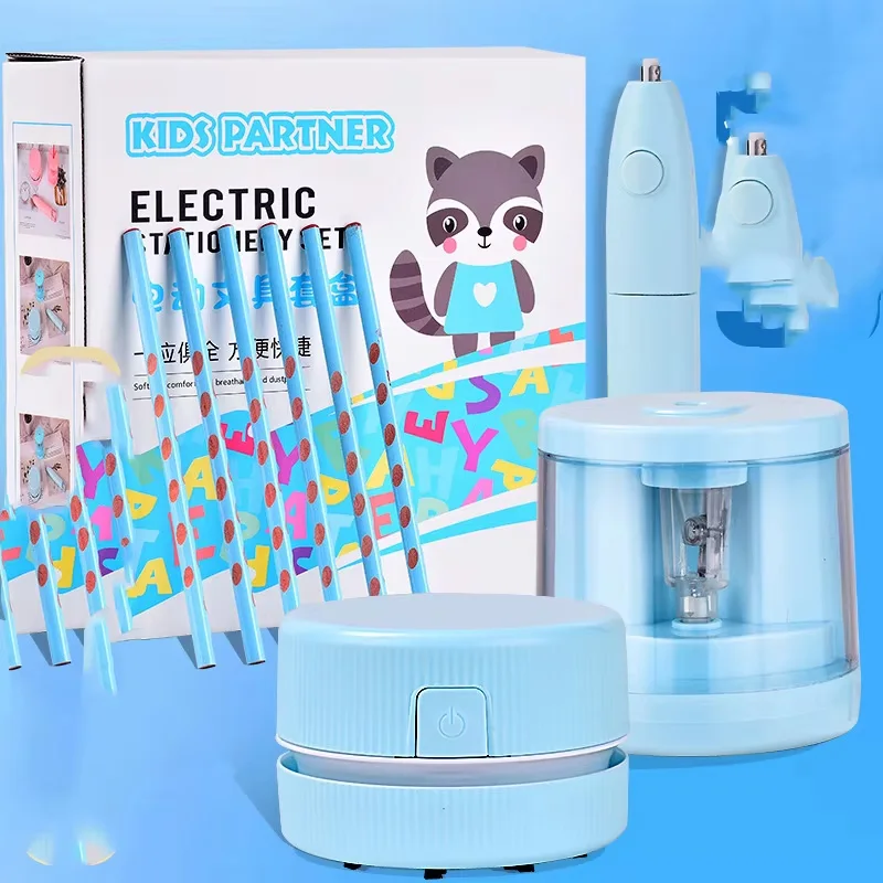 

5 Pieces/ Set Electric Advanced Stationery Set Blue/Pink Student School Gift Box School Learning Equipment Office Supplies