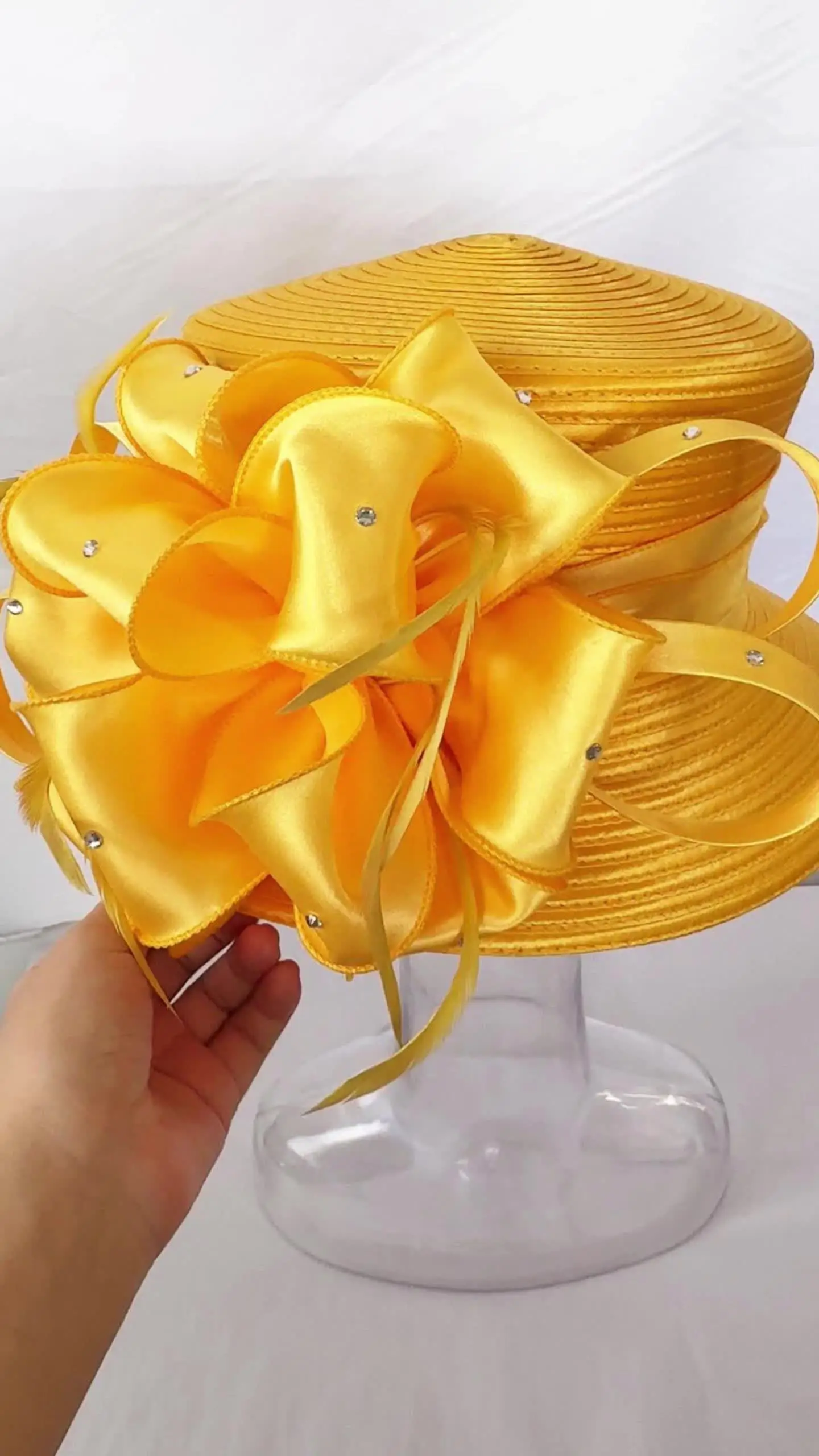 Beautiful Satin Kentucky Derby hat Church Gold Hat Fancy Formal Flower SALE Black Kentucky Derby Hat: Orange Floral Wide Brim  main image 2