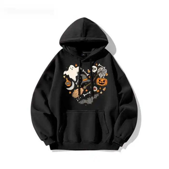 

Halloween Pumpkin Ghost Print Hooded Sweater Men and Women American Young and Students Autumn and Winter Hoodie Pullover Sweater