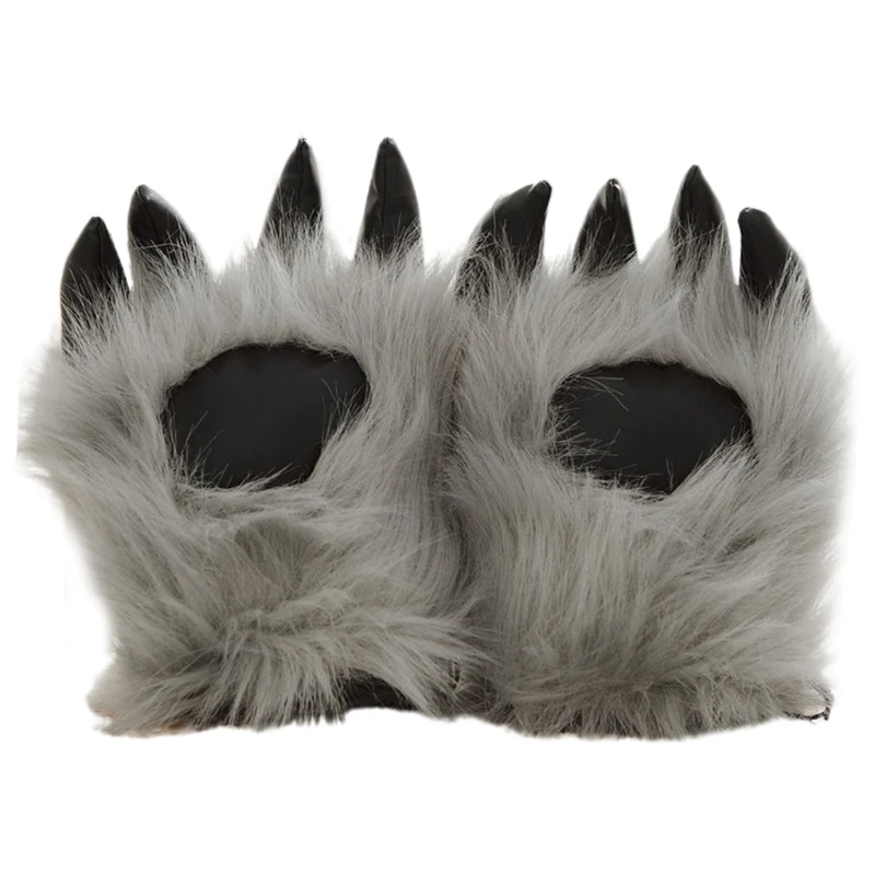 

Faux Fur Bear Wolf Paw Gloves Furry Animal Claw Mitts Halloween Cosplay