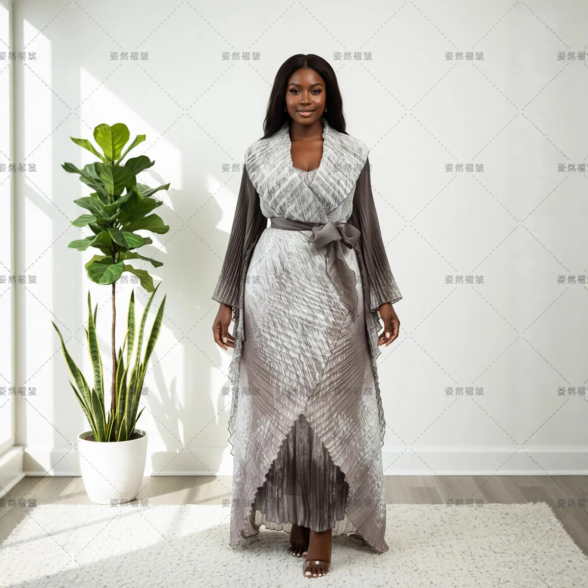 

Miyake Pleated Suit Skirt Women's 2025 Autumn European and American Temperament Printed Cloak Suspender Dress Two-piece Set