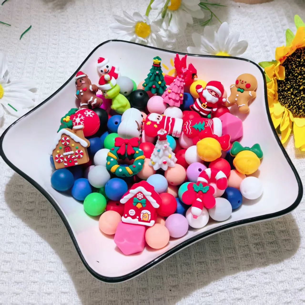 10pcs 3D Christmas Silicone Focal Beads BPA Free Baby Beads DIY Pen Making Keychain Jewelry Accessories