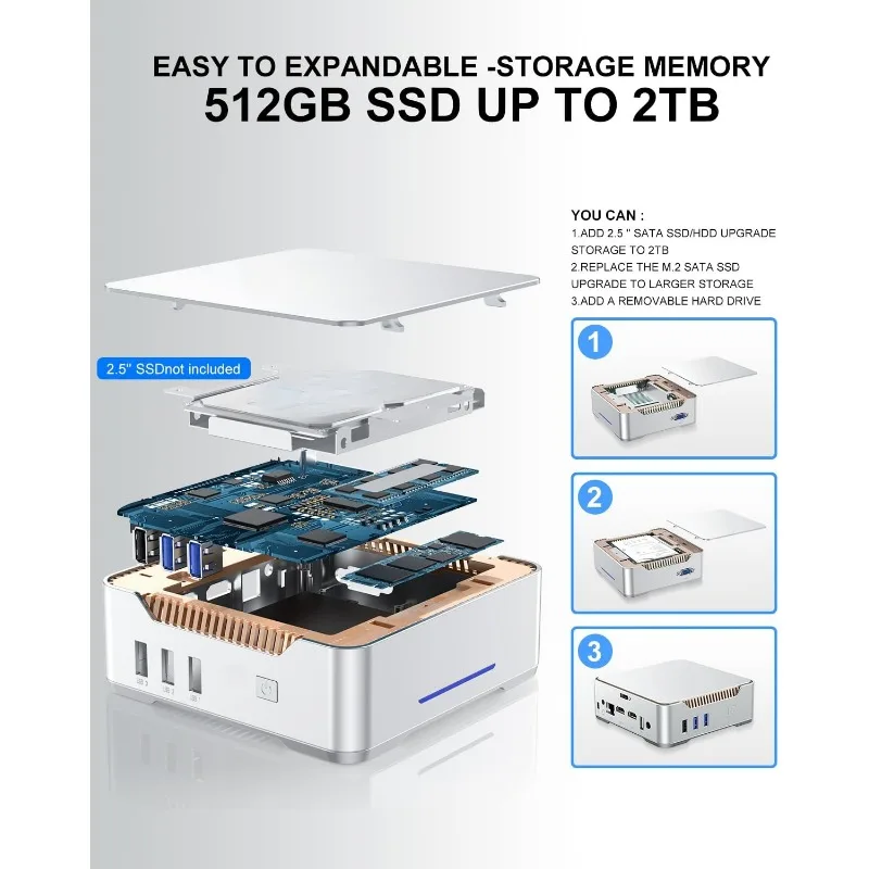 GK3Plus Mini PC, 16GB RAM 512GB M.2 SSD,12th Gen Alder Lake N95 (up to 3.4GHz) Micro PC, 2.5''SSD, Gigabit Ethernet