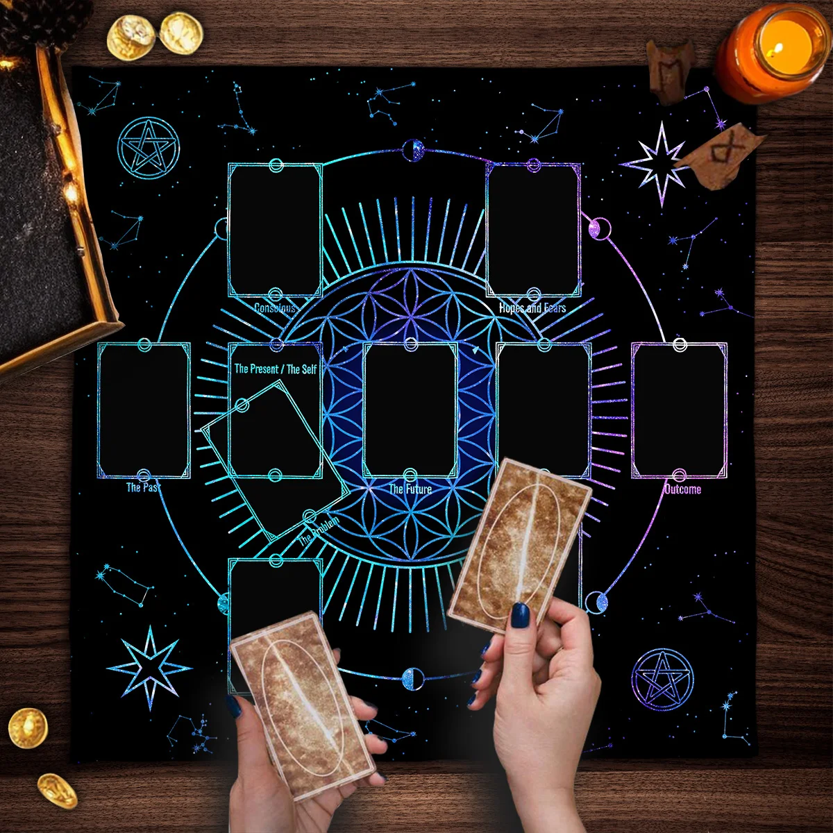 Nappe de Table pour cartes de Tarot, tissu d'autel en croix celtique, tapis de lecture de Tarot, outils de Divination, tapis de jeu de société, décor de cartes