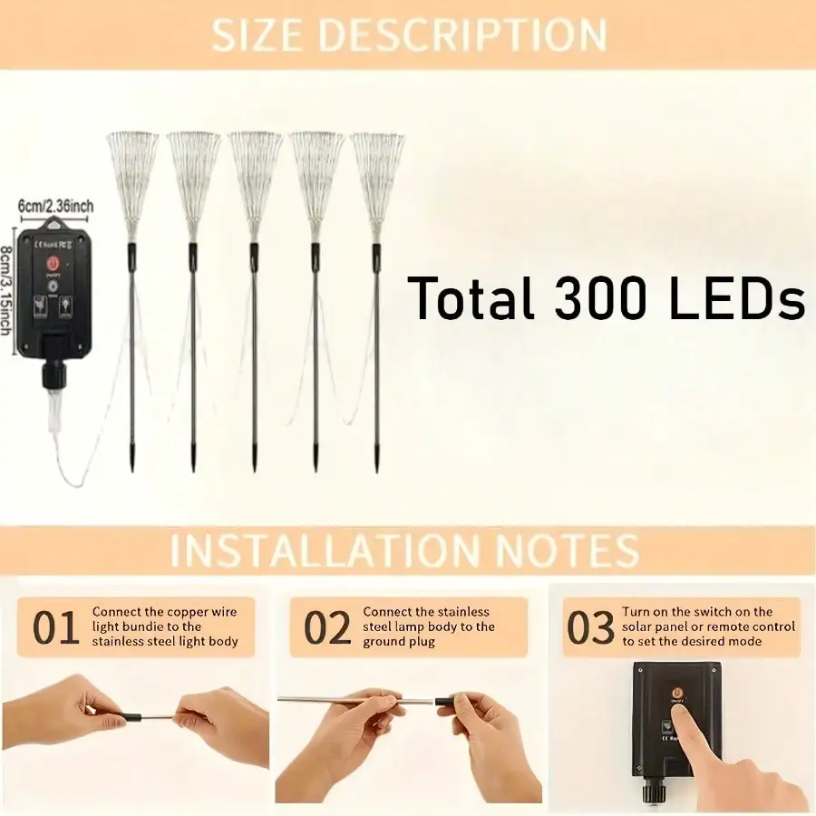 5 in 1 Outdoor Solar Light-300 LED Outdoor Light, 8 Lighting Modes, Outdoor Suitable for Christmas, Yard, Wedding, Garden Decoration, DIY Decoration for Valentine's Day - Lawn | Solar Light Outdoor | Summer Garden Decoration