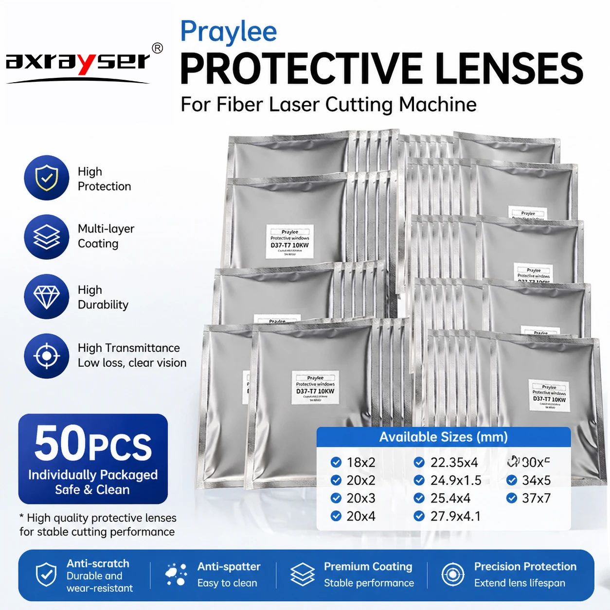 Wholesale 50PCS Laser Protective Windows Praylee 18x2 27.9x4.1 30x5 34x5 37x7 Protection Lens for Raytools Boci Cutting Head