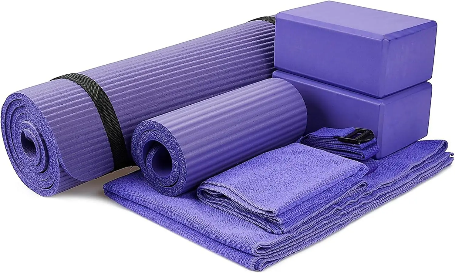 

7-Piece Yoga Set with Extra Thick Mat, Blocks, Strap, Towels & Knee Pad for Home, Studio, Gym Workouts