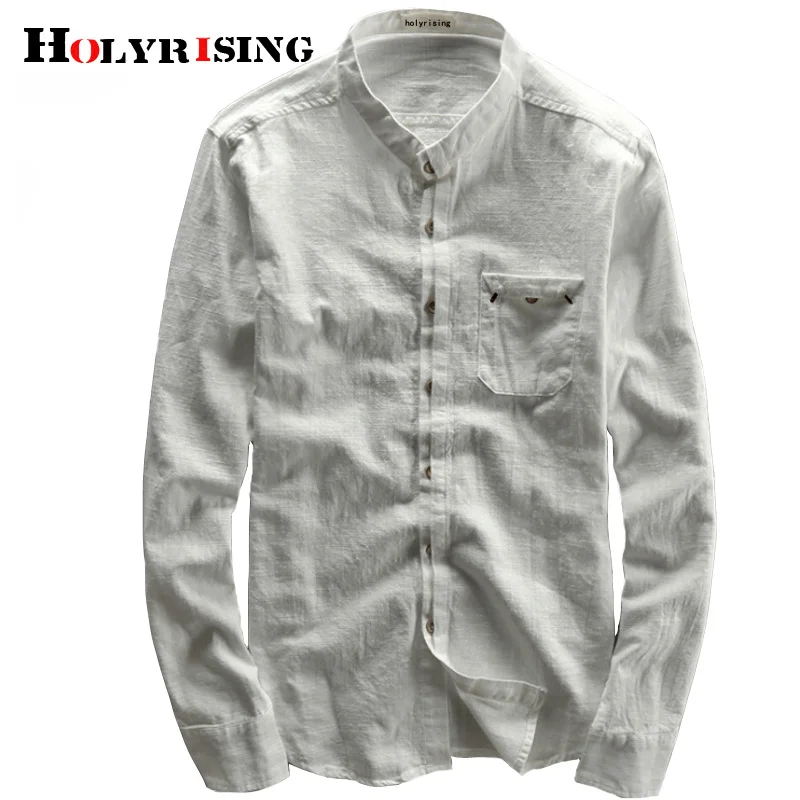 

Holyrising Spring Mens Casual Linen Shirts Slim Fit Long Sleeve Soft Breathable Shirt 5XL size Males Fashion shirt 18861-5