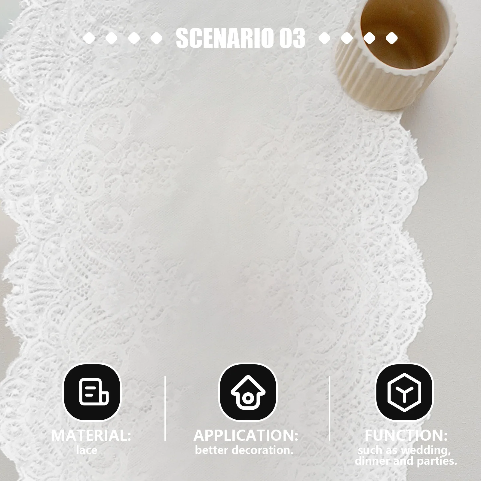 

1Pcs White Lace Table Runner Embroidered Fine Workmanship Wedding Dinner Party Dust-Proof Tablecloth Decor White Table Runner