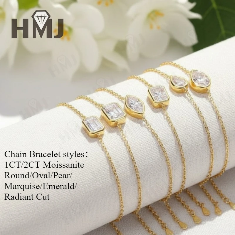 

Простой браслет с муассанитом 1/2 карата D, белым круглым/грушечным/овалным/маркизом/изумрудной/радиентной огранкой S925, посеребренным желтым золотом, на каждый день