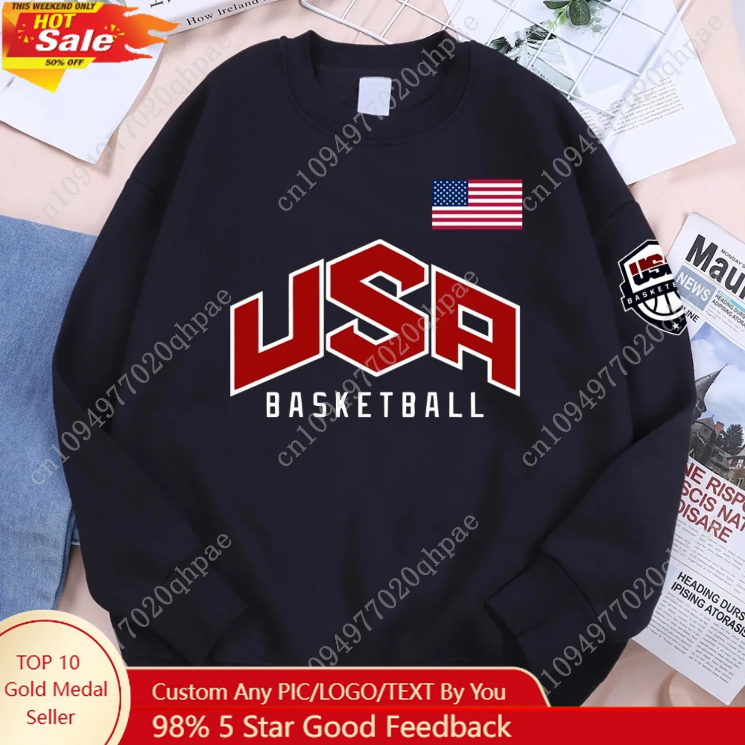 

USA Basketballer Printed Street Casual Hoody Men Women Hip Hop Oversized Clothing Loose Warm Fleece Sweatshirts Couple Hoodies