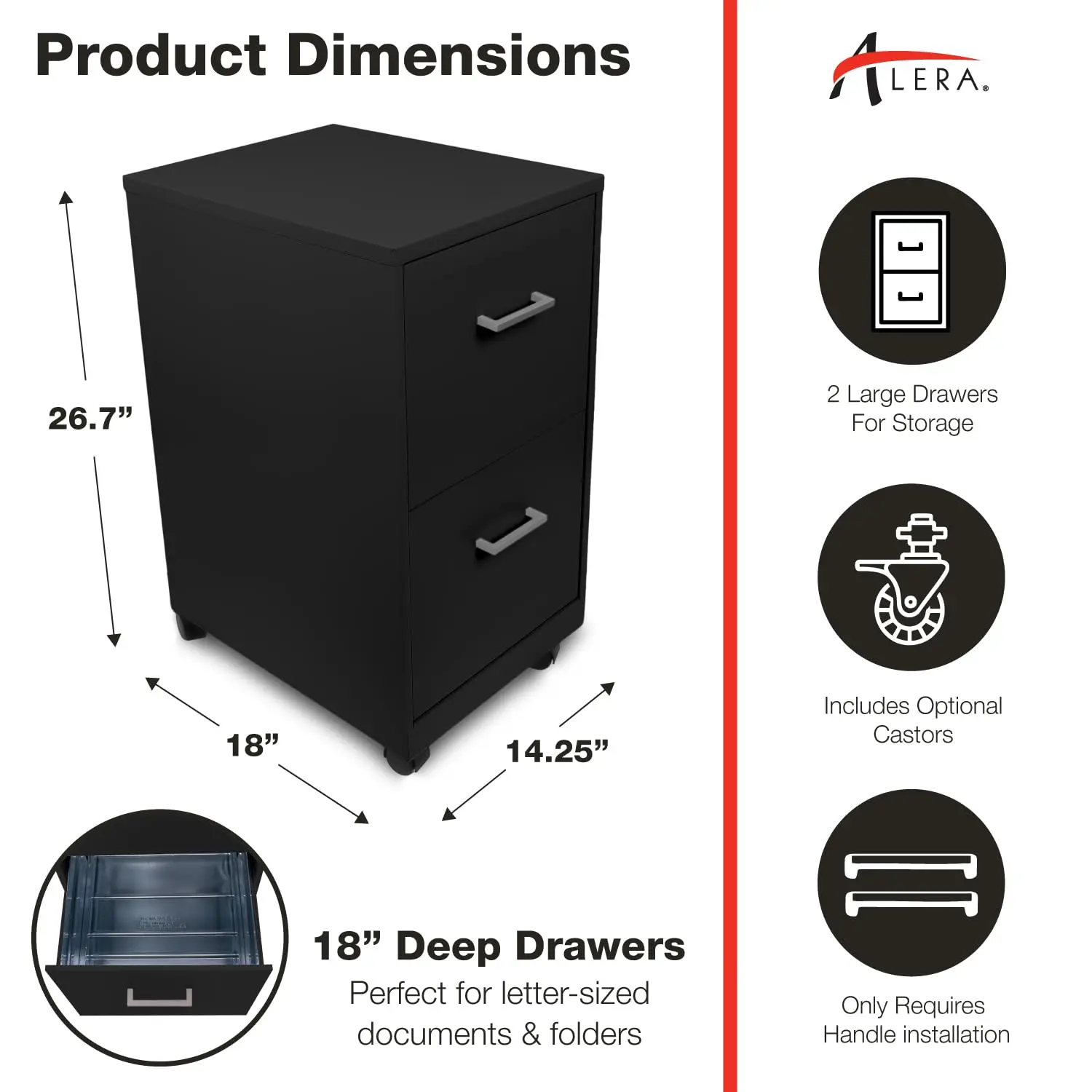 SOHO-Grade 2-Drawer Vertical Filing Cabinet for Home and Office Use | Durable Steel Construction | Includes Casters for Mobility