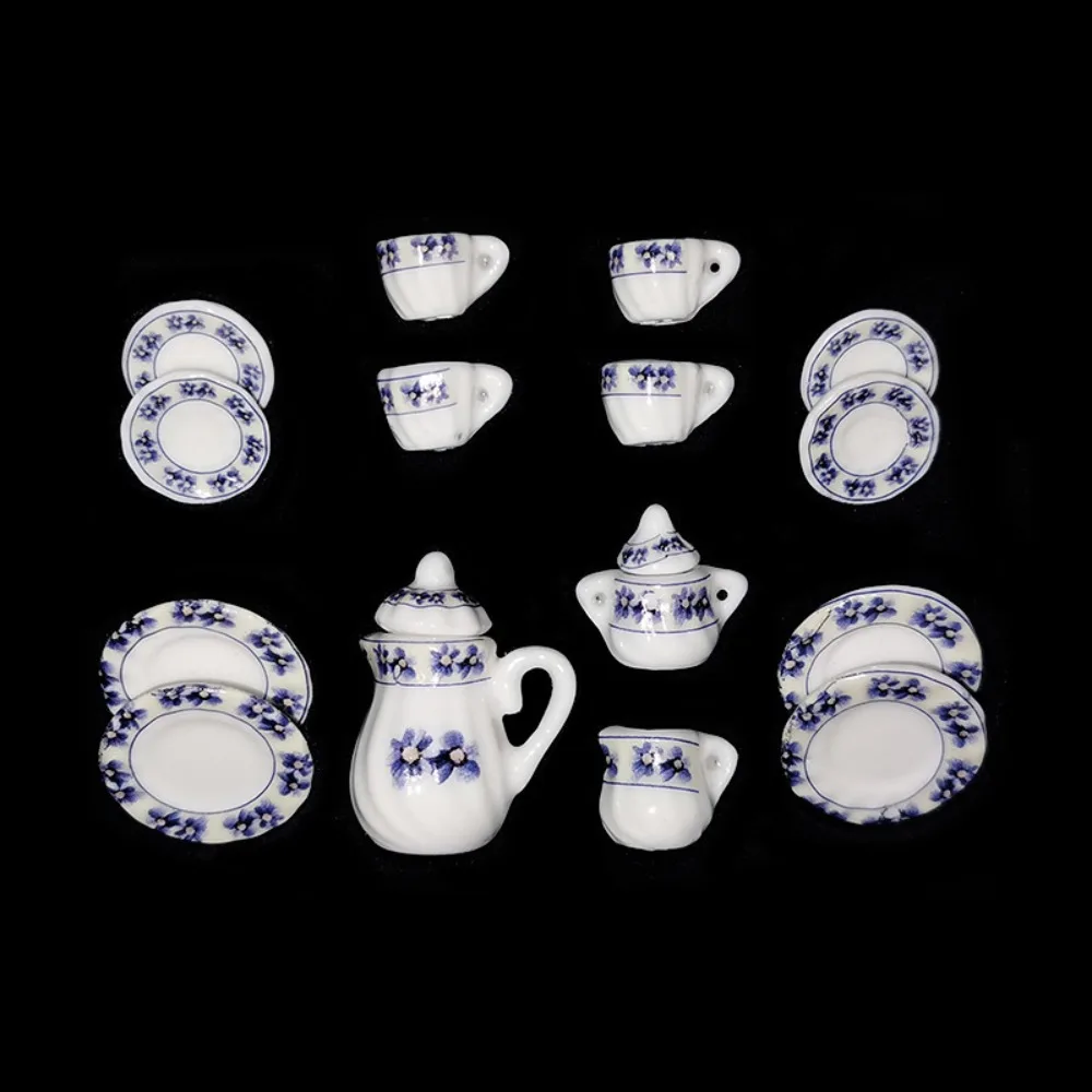 Ceramic Dollhouse Miniature Tea Set Kettle Tableware House Cup Model Set Flower Tray Miniature Porcelain Tea Cup Set