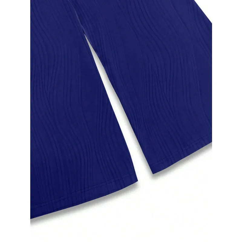 Pantalones de mujer Moda Cintura superpuesta Parche de malla transparente Casual Plain Cintura alta Pierna ancha Pantalones largos acampanados