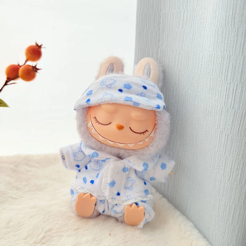 For Labubu Mini Pajamas with Eye Mask 3 pieces/set Kawaii 15-17cm V1 V2 Labubu Clothes Cute Idol Plush Doll Accessories Kid Gift