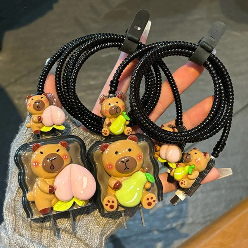 

1 компл. DIY Высокое качество Капибара зарядное устройство кабель для передачи данных чехол протектор и намоточный комплект для Apple 18 Вт 20 Вт адаптер зарядного устройства