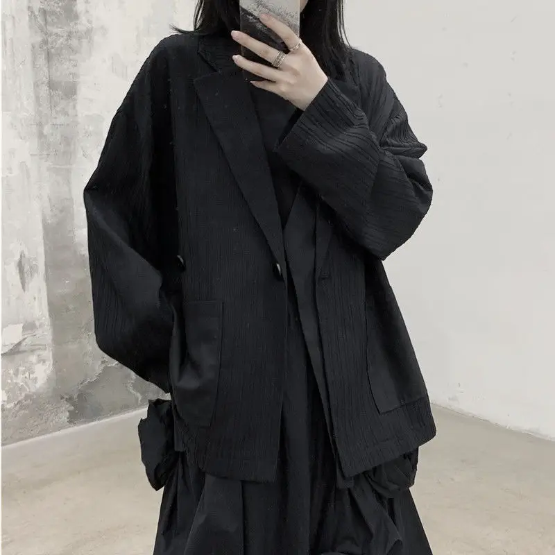 

Long Coat Woman Women'S Blazer Buckled Plus-Size Texure Sliming Three-Dimensional Shiny Feminine Monochromatic Stock Exclusive