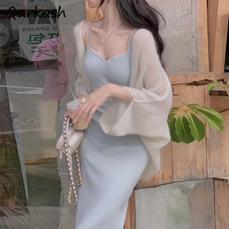 

Long Sleeve Cardigan Women Spring Summer Sun-proof Korean Solid Gentle Casual Knitted Patchwork Mesh Design Knitted Sweaters