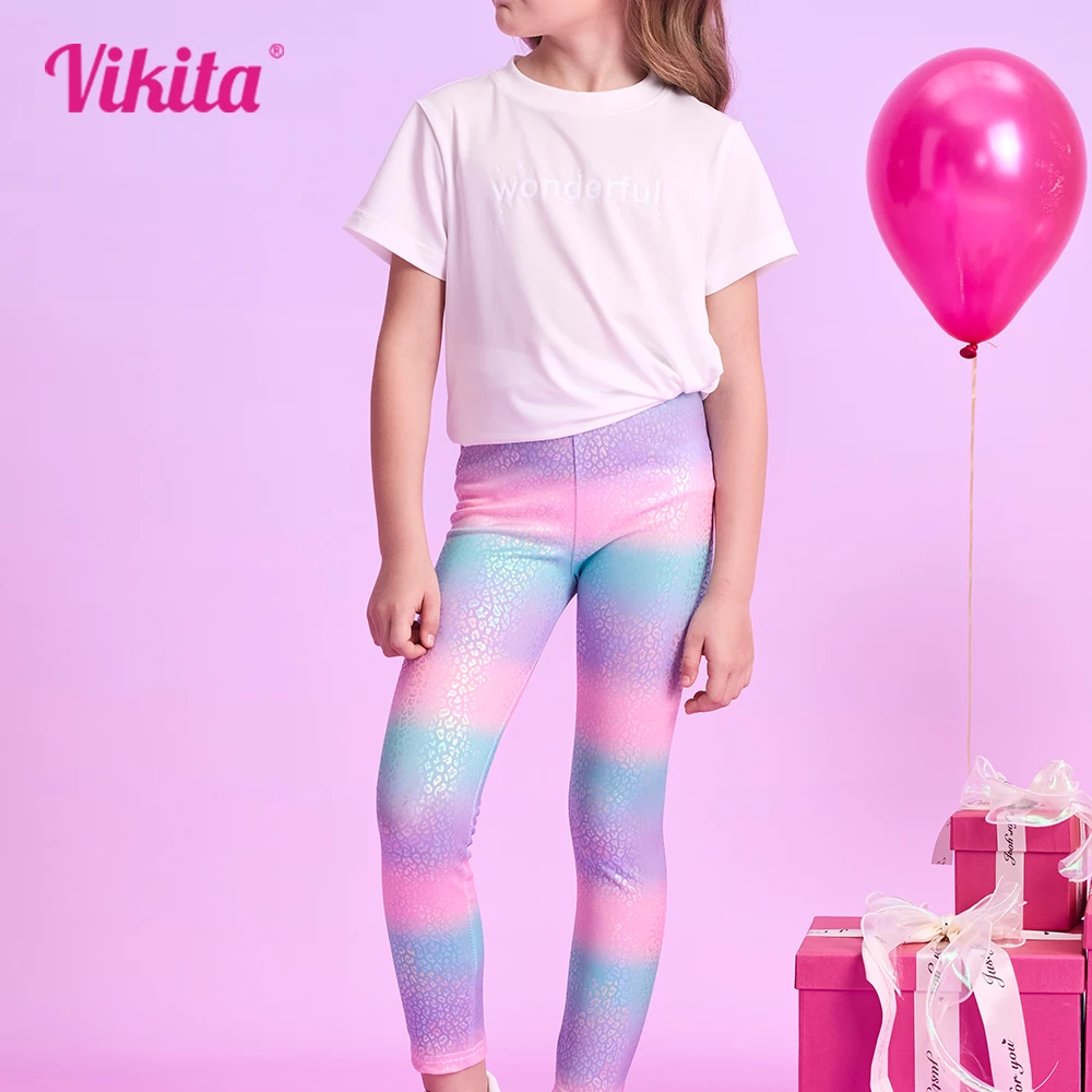 

VIKITA Kids Rainbow Colorful Pants Girls Striped Skinny Pencil Pants Toddlers Casual Daily Fashion Trousers Children Clothing