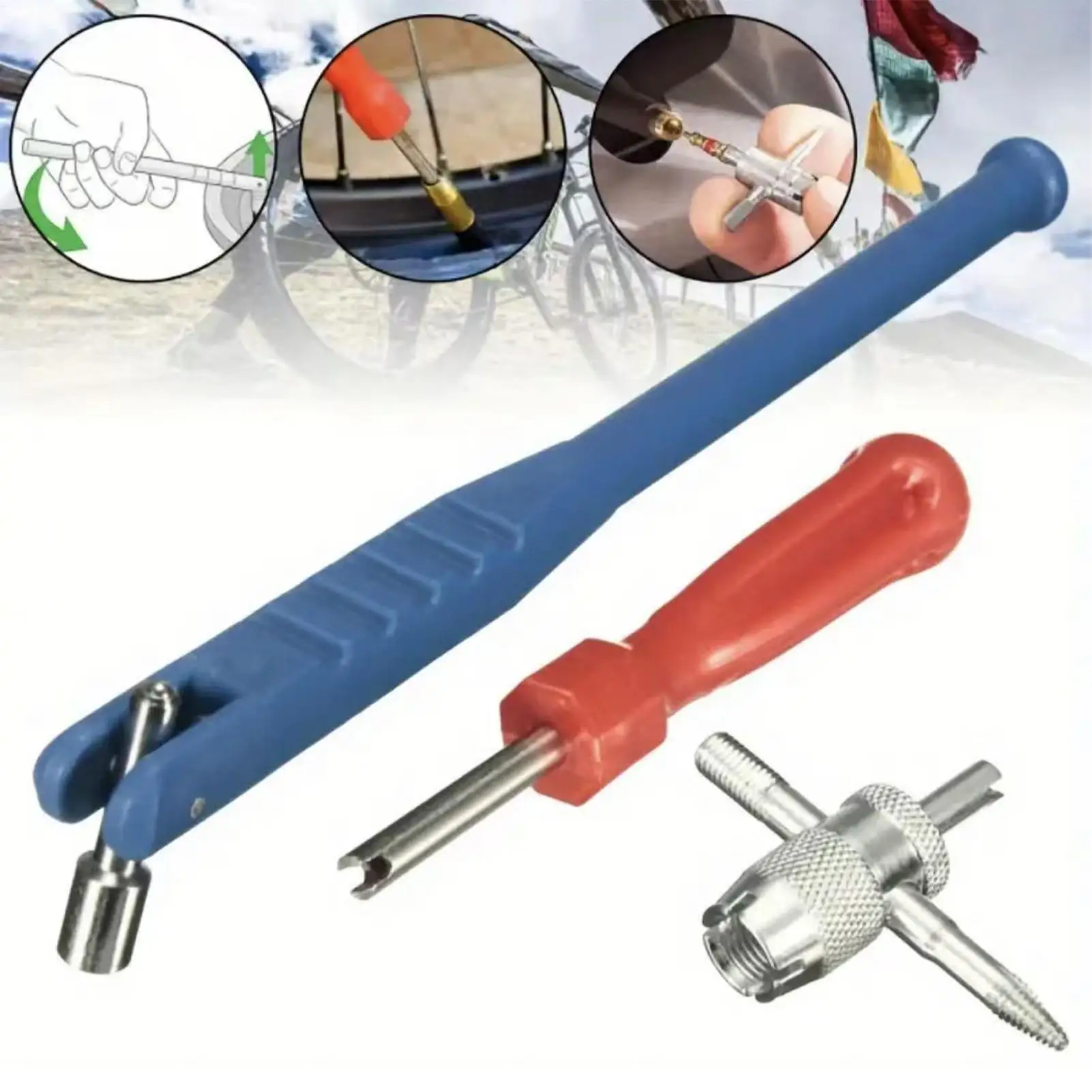 

Valve Stem Removal Tool Metal Core Puller 3 Pieces Valve Adjustment Tool Kit For Motorcycle Car Bicycle Vehicle Automotive