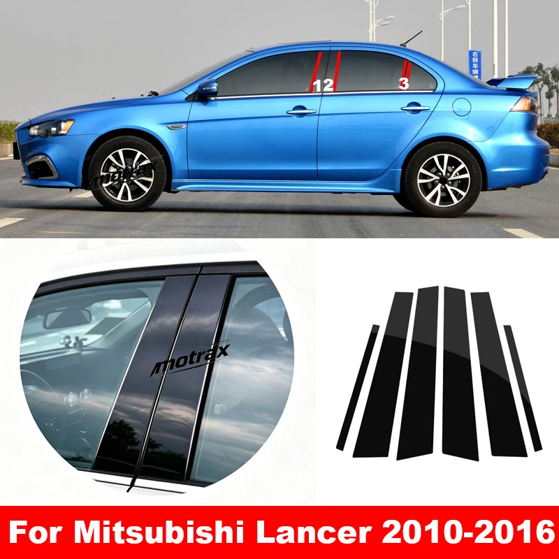 Car Window Trim Cover for Mitsubishi Lancer 2010-2016 Middle Pillar Stickers B C Column Posts Black Carbon Fiber Accessories