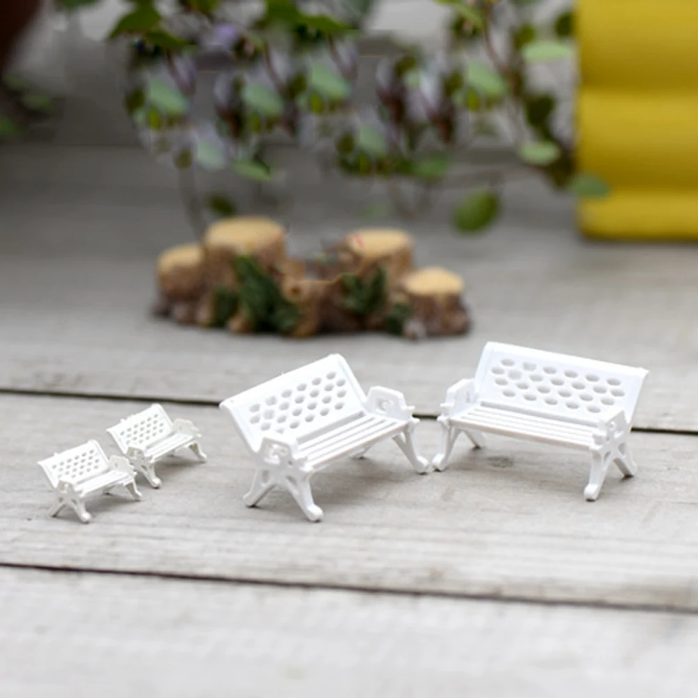 1 Pair Resin Fairy Garden Decor Succulents Bonsai Micro Landscapes Miniature Bench Park Chair Figurines Stools