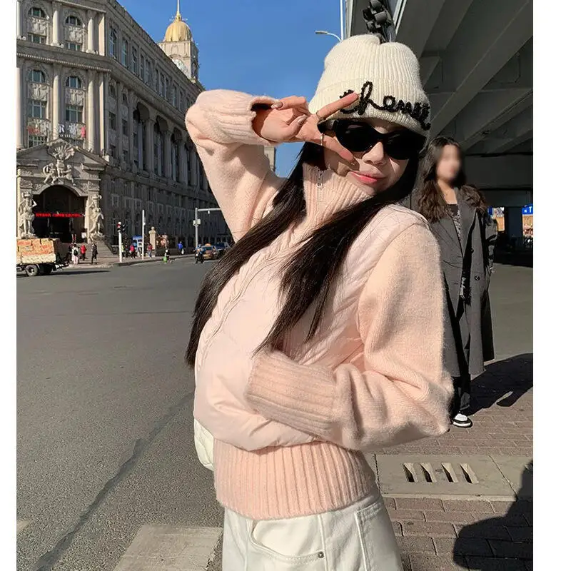 Menina inverno curto algodão-acolchoado jaqueta gola manter quente mulher moda preguiçoso solto topos engrossar nicho shorty puffer jaqueta