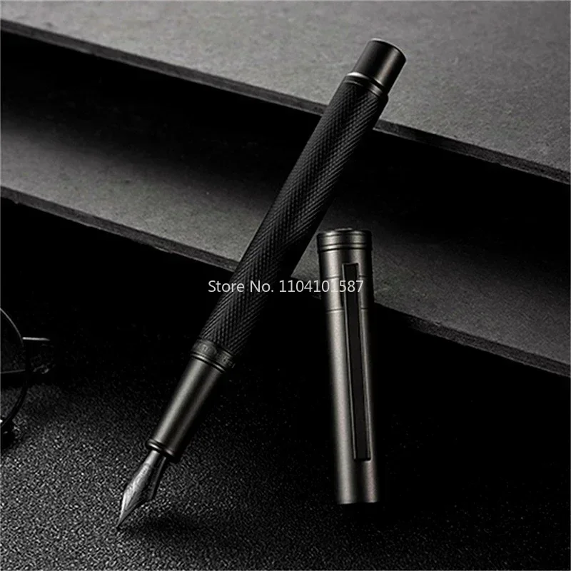 

New Hongdian Black Forest Metal Fountain Pen Titanium Black EF/F/Bent Nib Beautiful Tree Texture Writing Ink Pen for Business Of