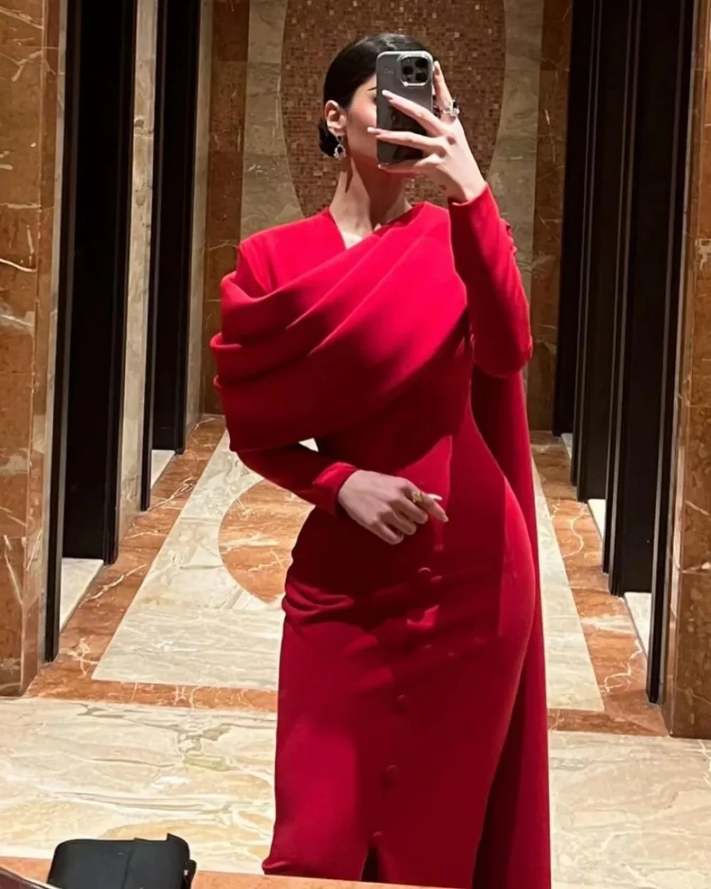 

Winter Formal Dress Graceful Eveing Dresses Long Sleeves Red Snug Robe mariage invité femme V-Neck Evening Dresses Custom 2024