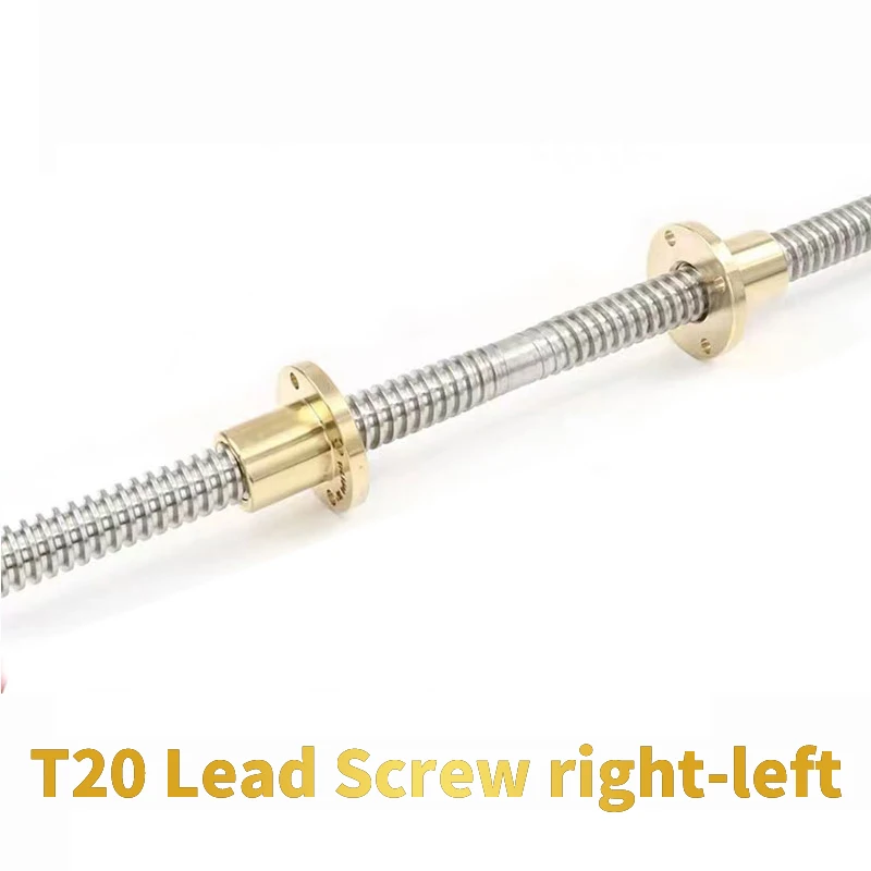 1PC 304 stainless steel  T20 Lead Screw right-left length100-1000mm OD 20mm  Lead 4mm with nut for 3D Printer part