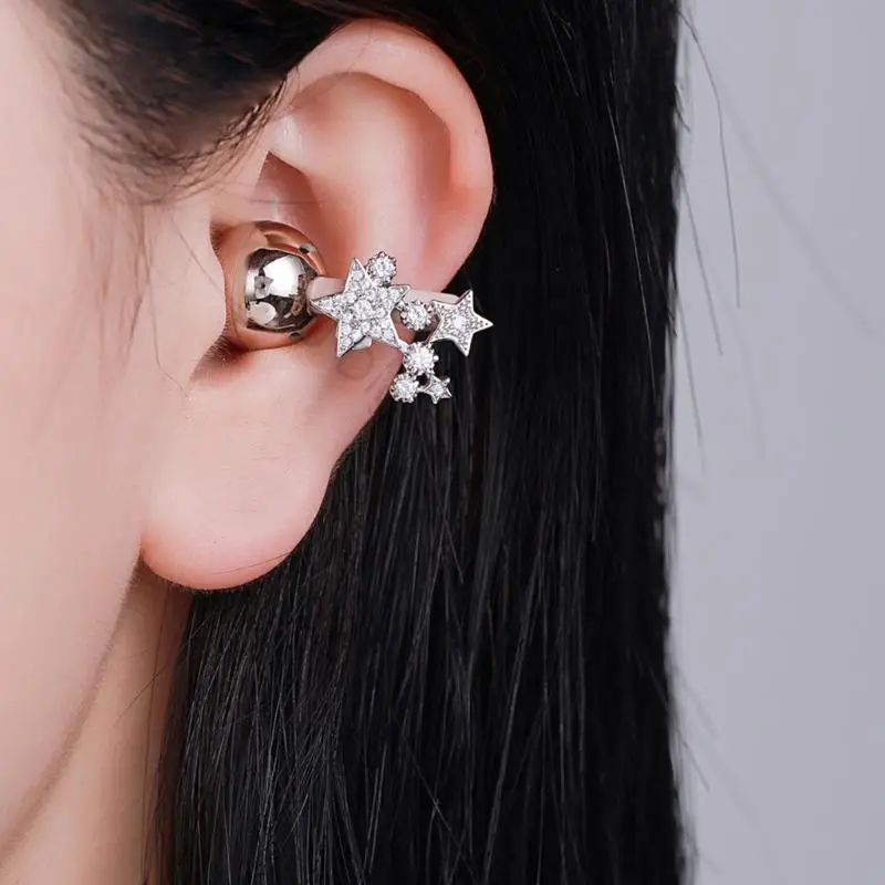 96BA Daily Styling Earphone Outfit Accessory Pair with Star Cluster Clear Stone Detail, Decorative Open-Ear Accent for Wear