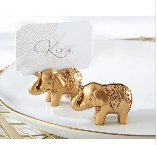 

100pcs Lucky Golden Elephant Place Card Holders Wedding Decoration Favors Name Card Holder for Birthday Party