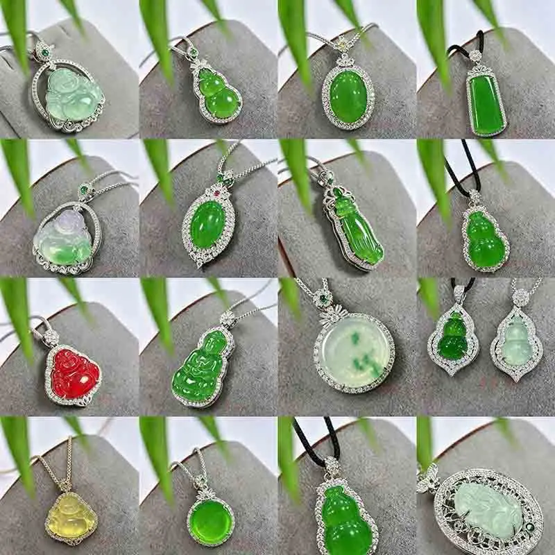 Bashan Buddha Gourd Pendant, Imperial Green Jadeite Imitation Jade Necklace