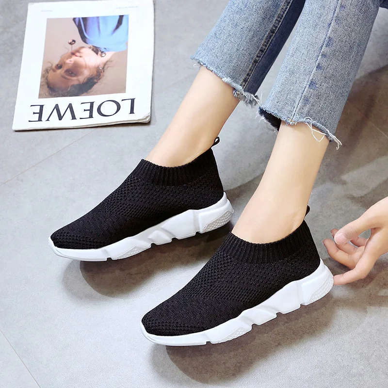 Women Shoes Knitting Sock Sneakers Women Lightweight Casual Slip On Flat Laides Shoes Woman Plus Size Loafers Walking Famela