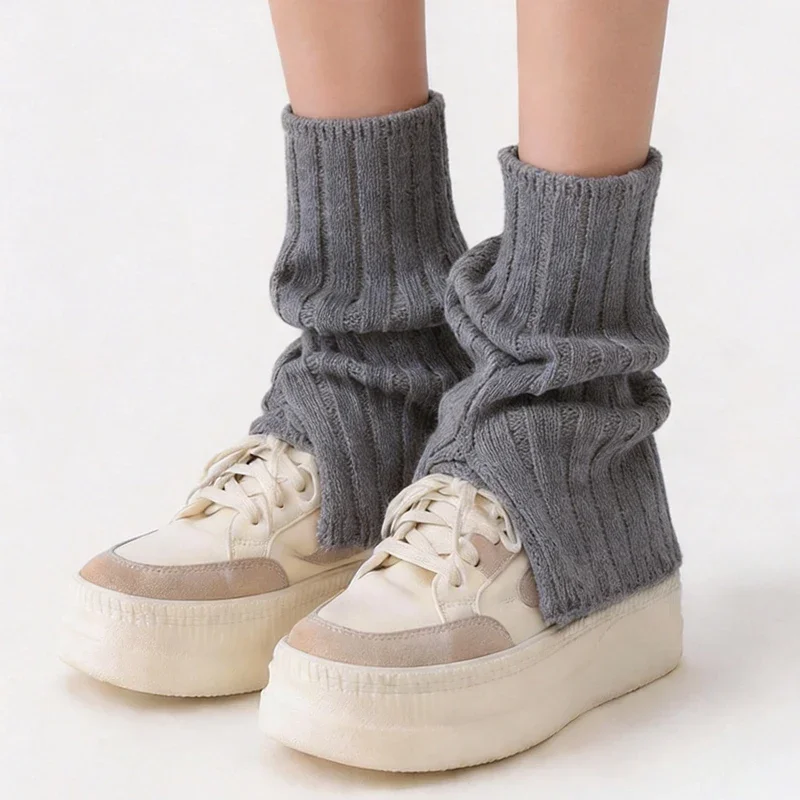 Women 100% Pure Wool Ribbed Knit Leg Warmers Y2K Style Stacked Leg Cuffs Autumn Winter Thermal Knee Warmers Daily Outfit - view 2