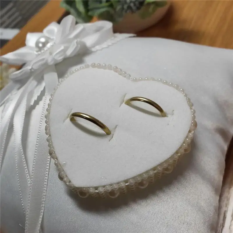 Wedding Ring Pillow European Romantic Bridal Wedding Ring Holder Pillow Heart Handmade Ribbon Cushion Decor For Wedding Ceremony