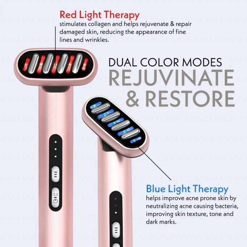 5 in 1 Facial Wand Microcurrent Device Anti-Aging Red Blue LED Therapy Face Massager Rejuvenation Heat Therapy Skin Care Tool