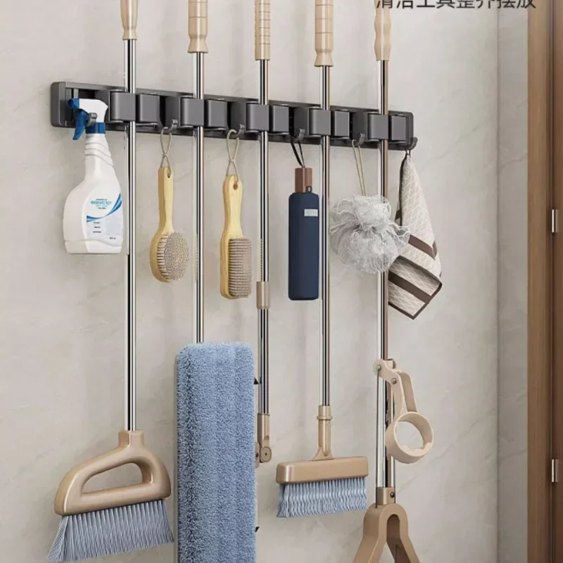 Wall Mount Mop Hook Silica Gel Non-Slip Kitchen Bathroom Mop Rack Without Punching No Trace Hanging Broom Storage Organizer