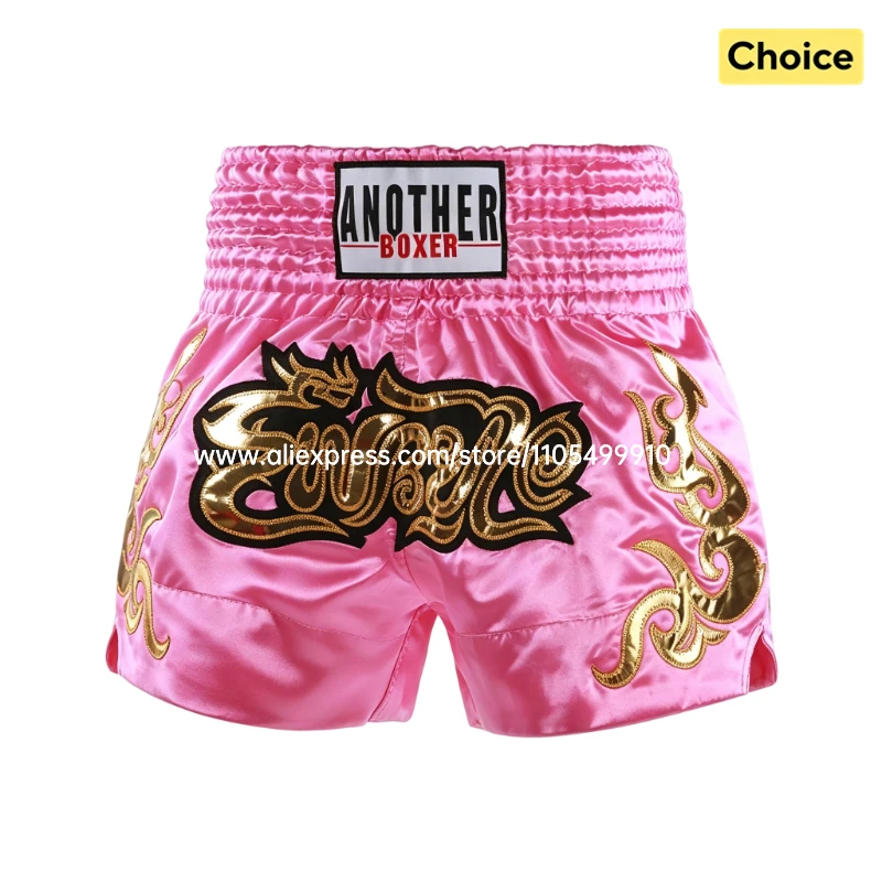 Pantalones Cortos de Muay Thai Rosas, Pantalones Cortos de Kickboxing para Hombres, Mujeres y Niños, Pantalones de Boxeo con Bordado Dorado, Pantalones de Entrenamiento y Combate de Boxeo