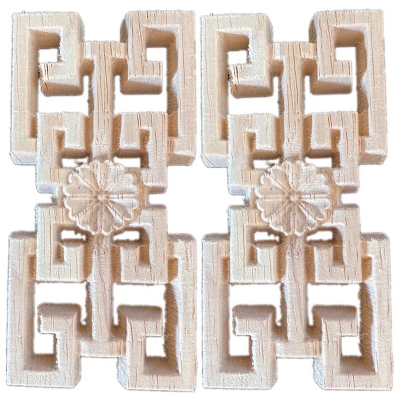 2PCS 10cm Carving Natural Wood Decal Strip Furniture Unpainted Wooden Mouldings Vintage Home Decor 3D Hollow European Appliques