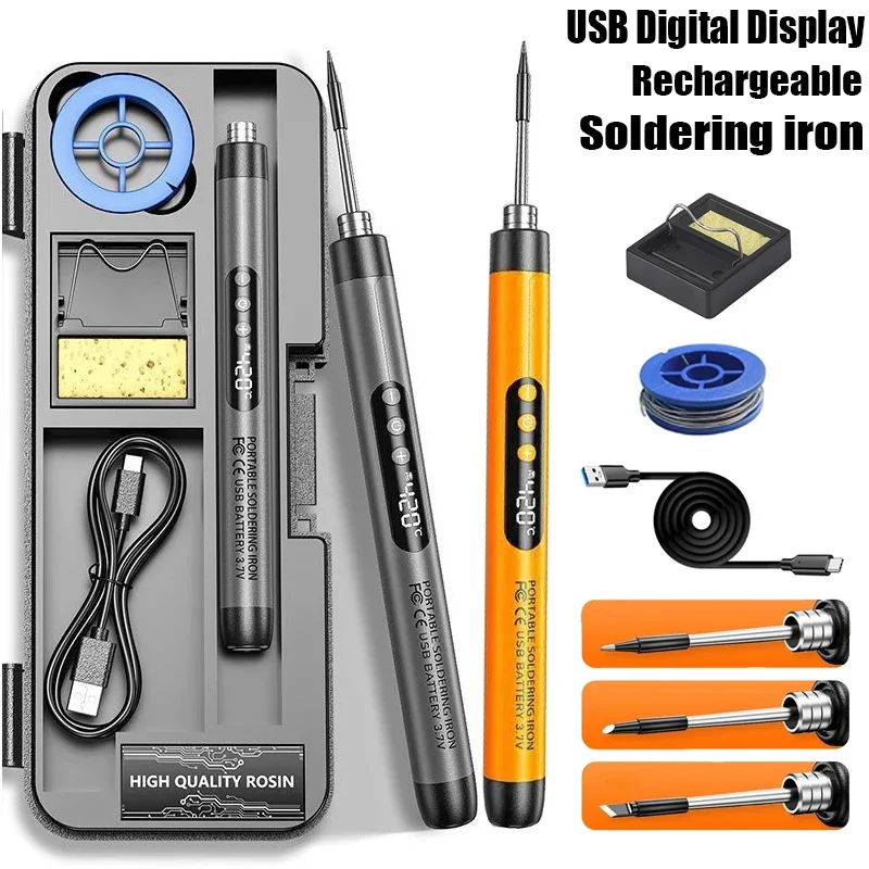 

LED Electric Soldering Iron Kit Adjustable Temperature 300-450℃ Smart Welding Solder Station USB Rechargeable Welding Iron Tool