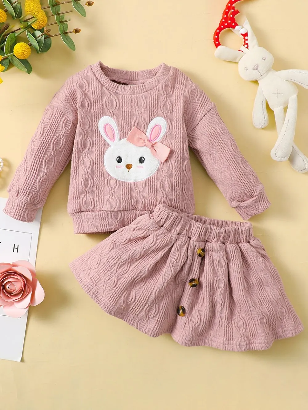 2PCS Cute Clothes Set Newborn Baby Girl Autumn Winter Lovely Rabbit Long Sleeve Sweater+Skirt New Years Warm Outfit 3-24 Months