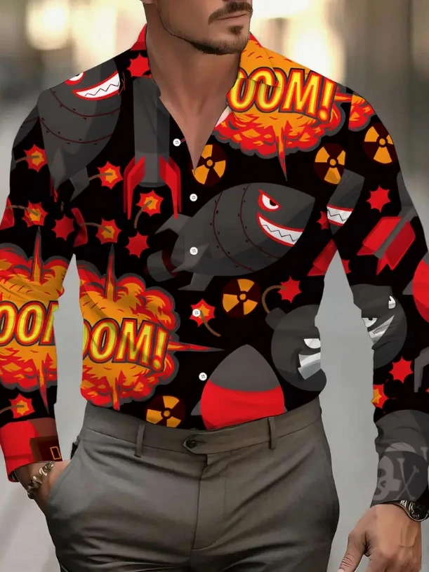 Men'S Plus Size Golf-Themed Long Sleeve Shirt - Vibrant Orange Pumpkin , Stylish Green Button-Up with Black Pants,